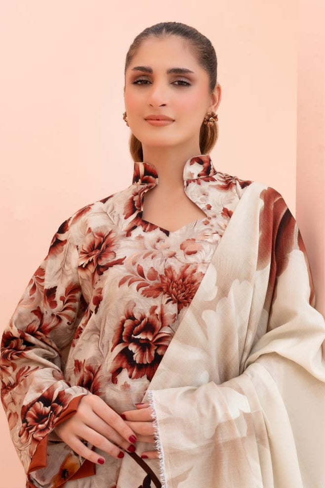 Linen digital printed unstitched 3 piece dress
