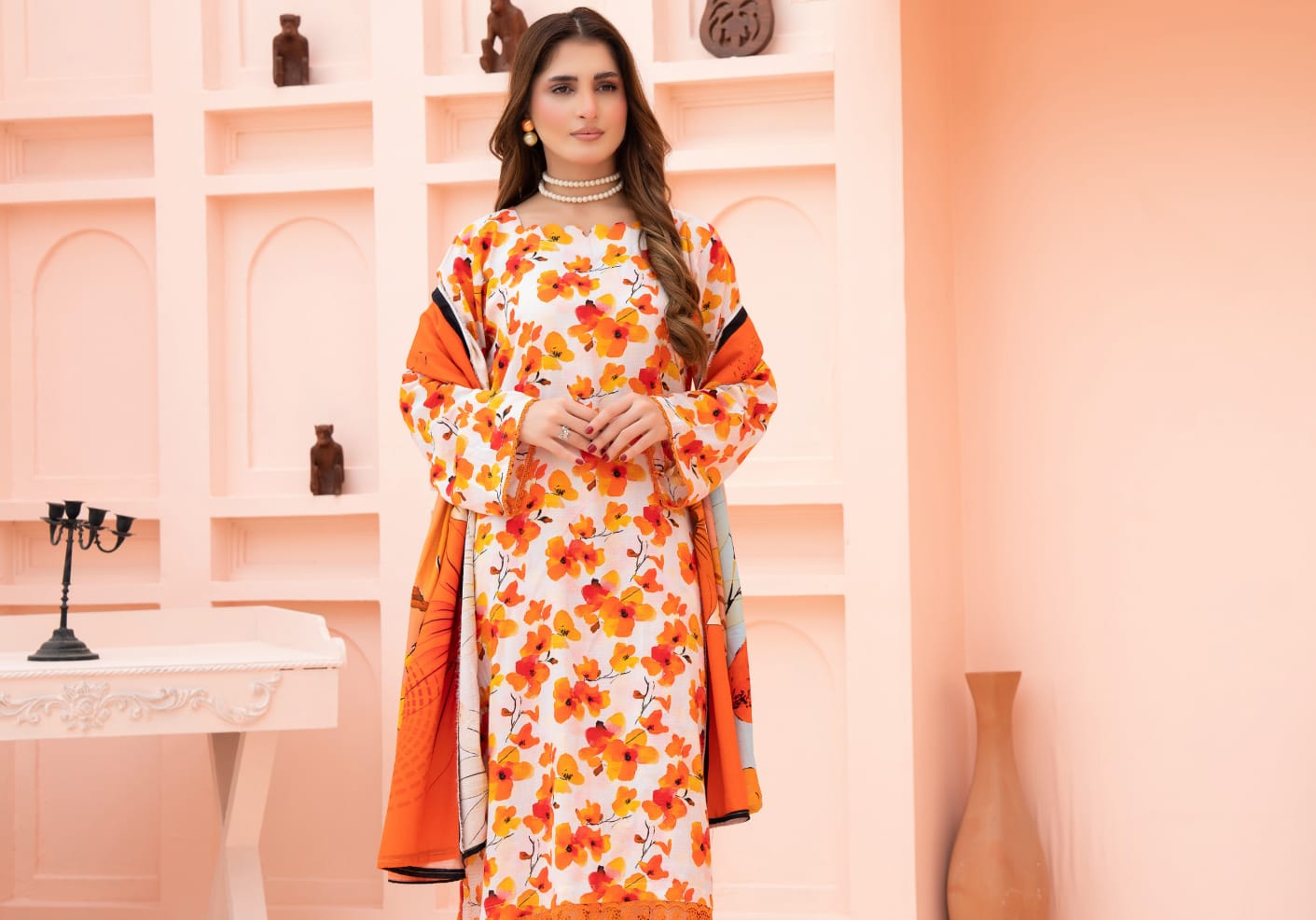 Linen digital printed unstitched 3 piece dress