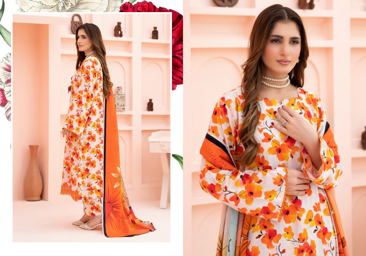 Linen digital printed unstitched 3 piece dress