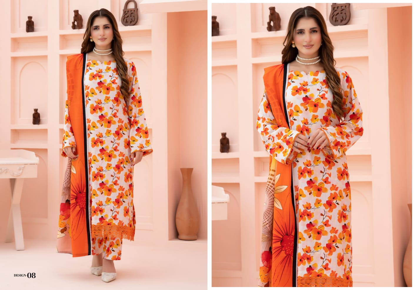 Linen digital printed unstitched 3 piece dress