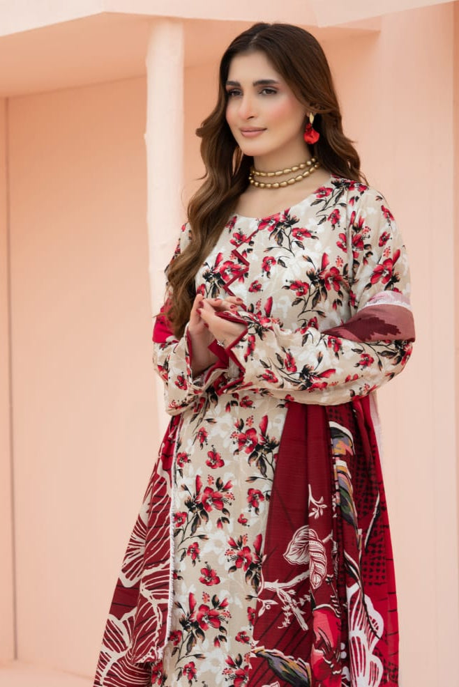 Linen digital printed unstitched 3 piece dress