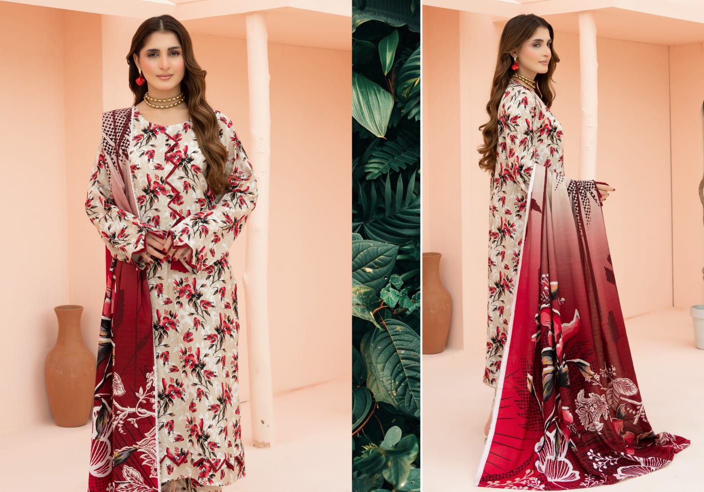 Linen digital printed unstitched 3 piece dress