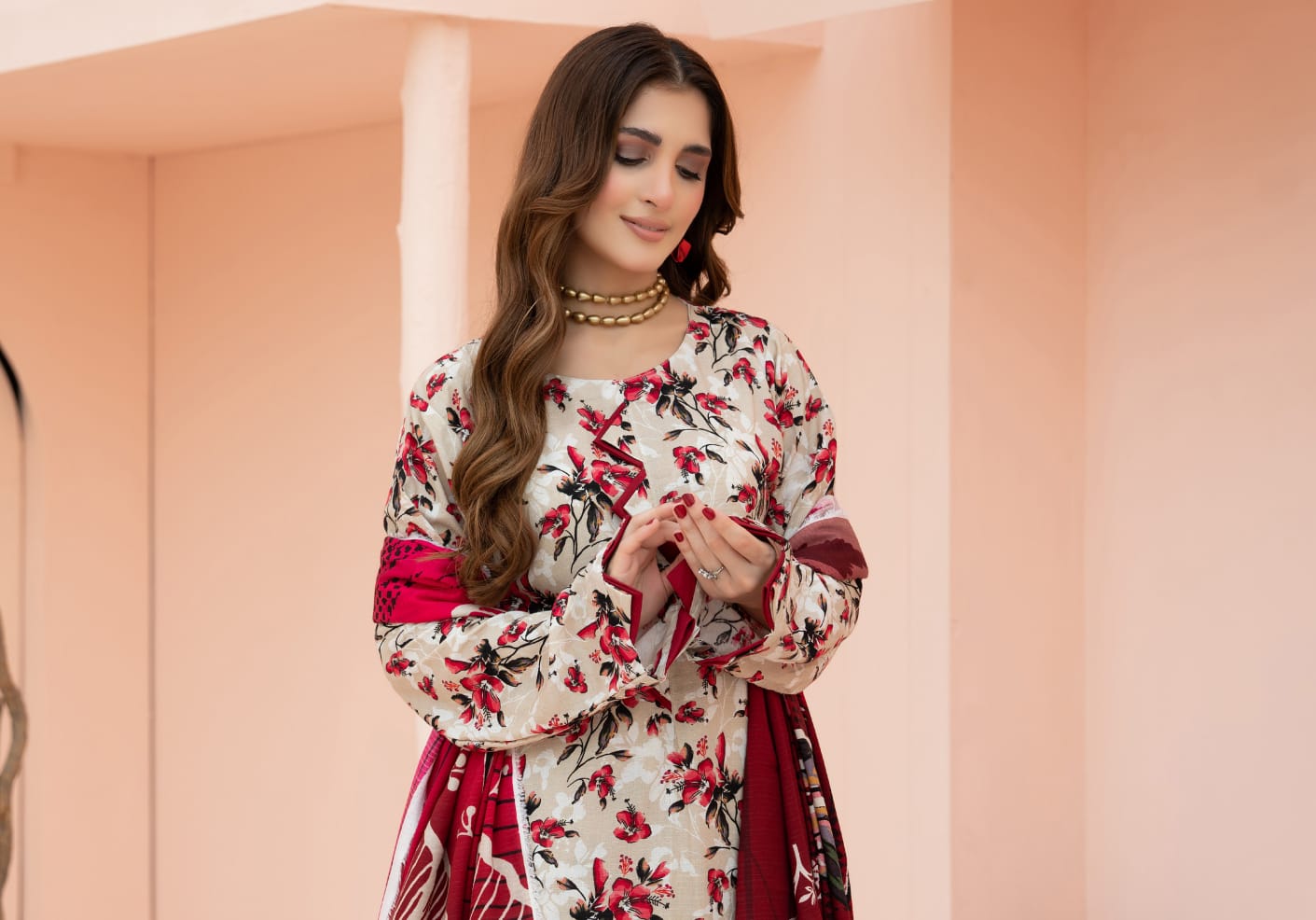 Linen digital printed unstitched 3 piece dress