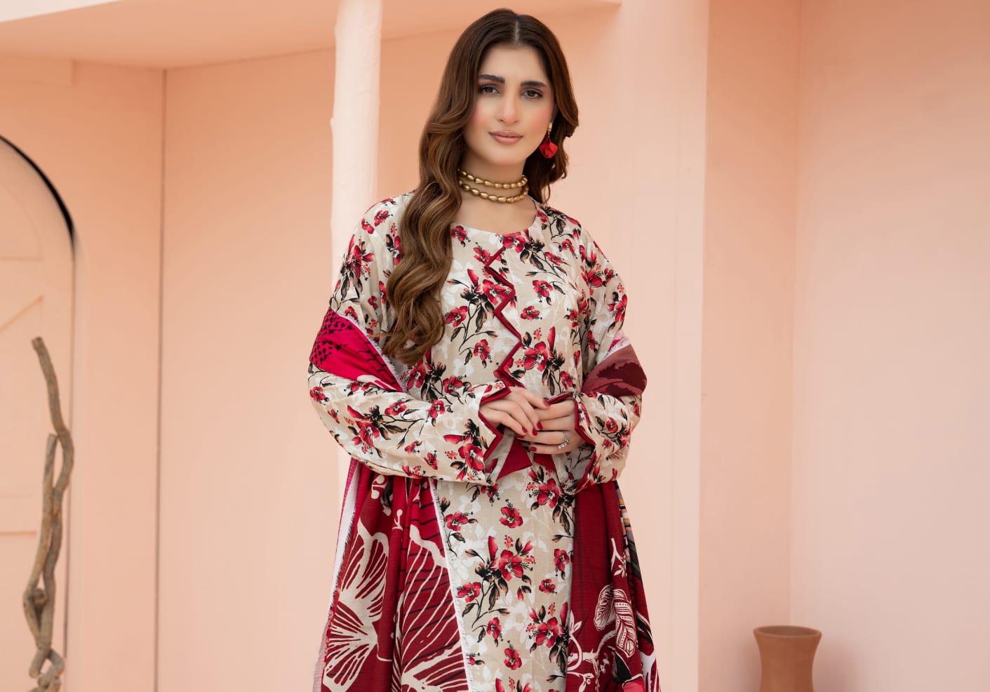 Linen digital printed unstitched 3 piece dress