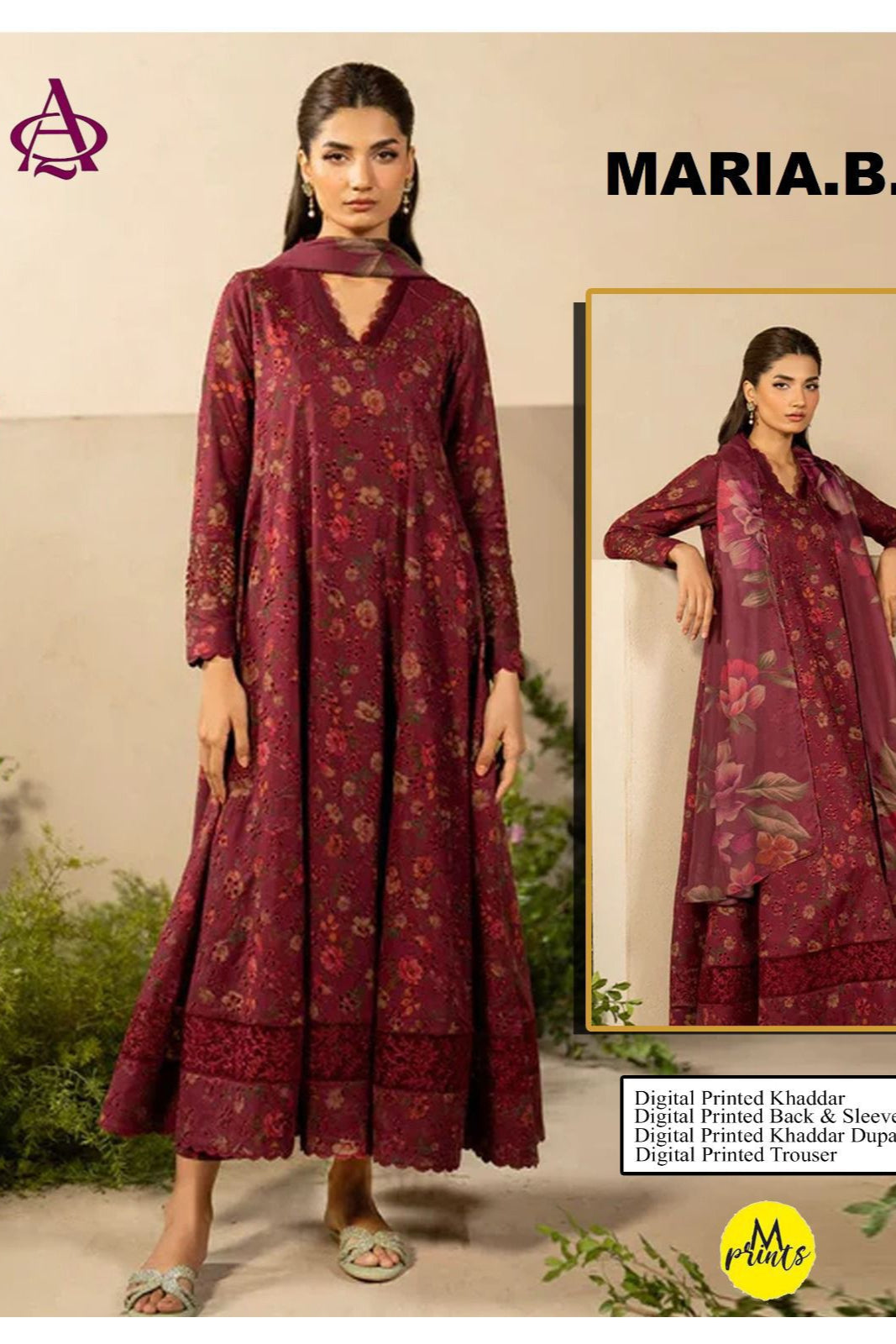 Khaddar digital printed unstitched 3 piece dress