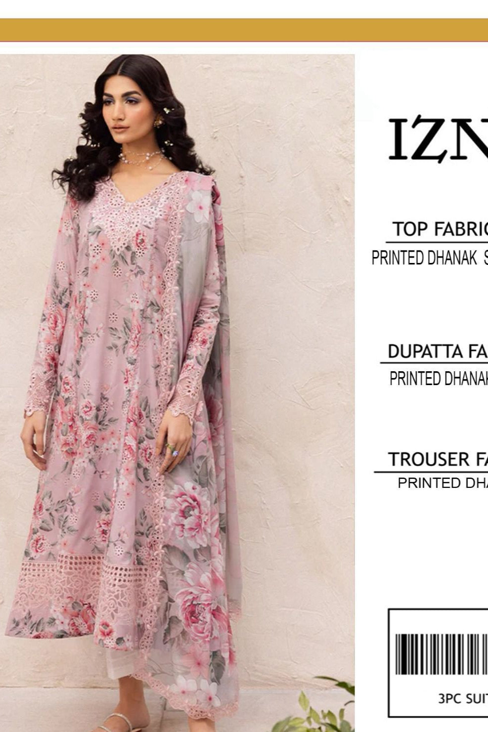 Dhanak digital printed unstitched 3 piece dress