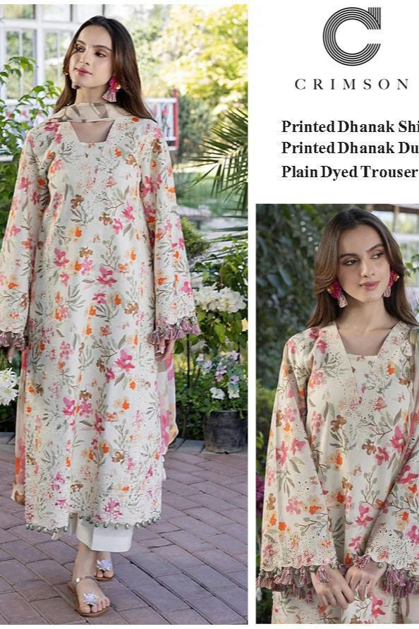 Dhanak digital printed unstitched 3 piece dress