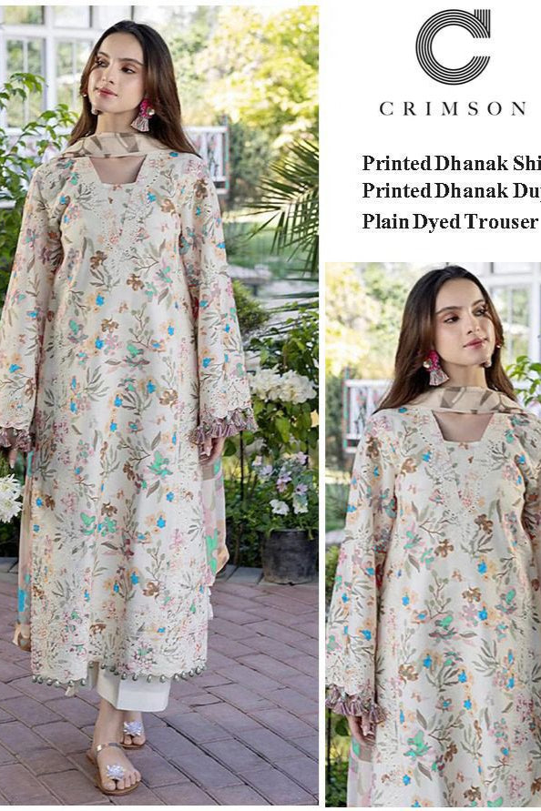 Dhanak digital printed unstitched 3 piece dress