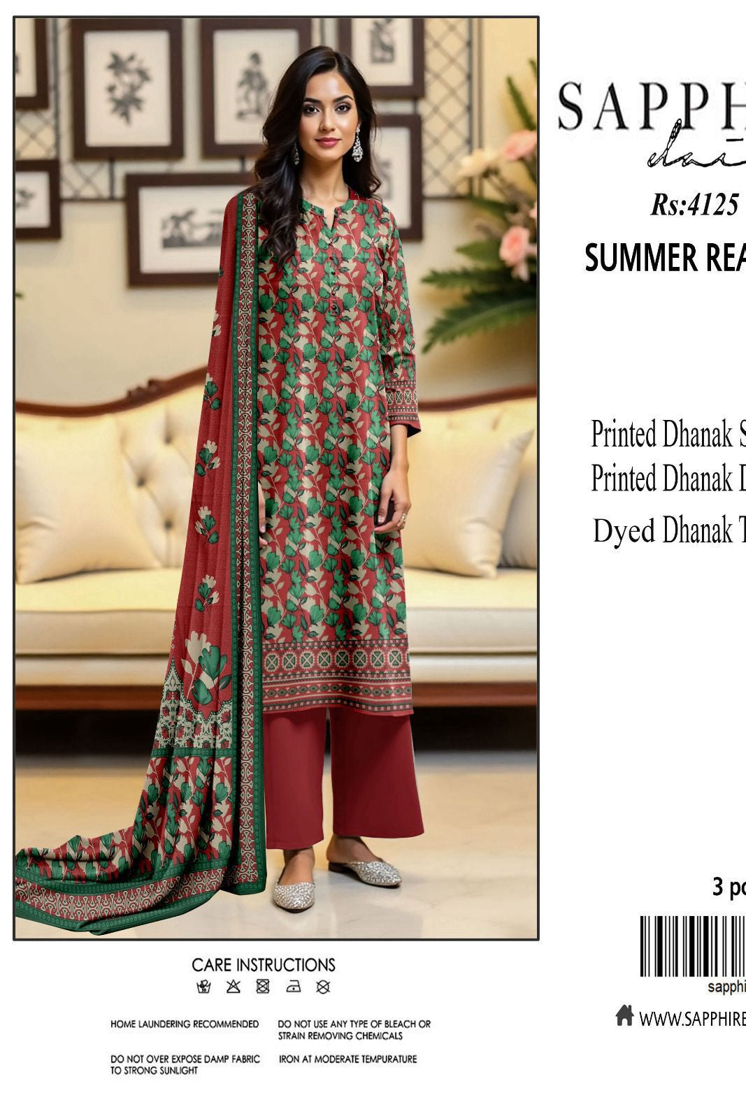 Dhanak  digital printed unstitched 3 piece dress