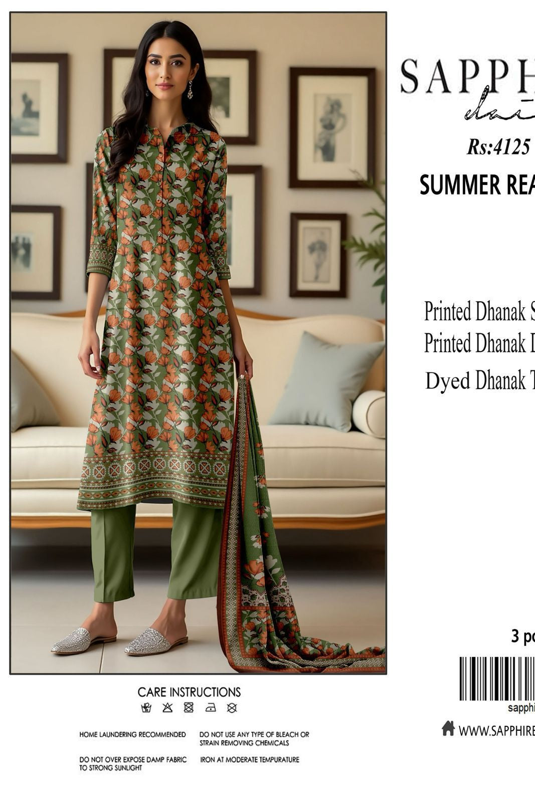 Dhanak digital printed unstitched 3 piece dress