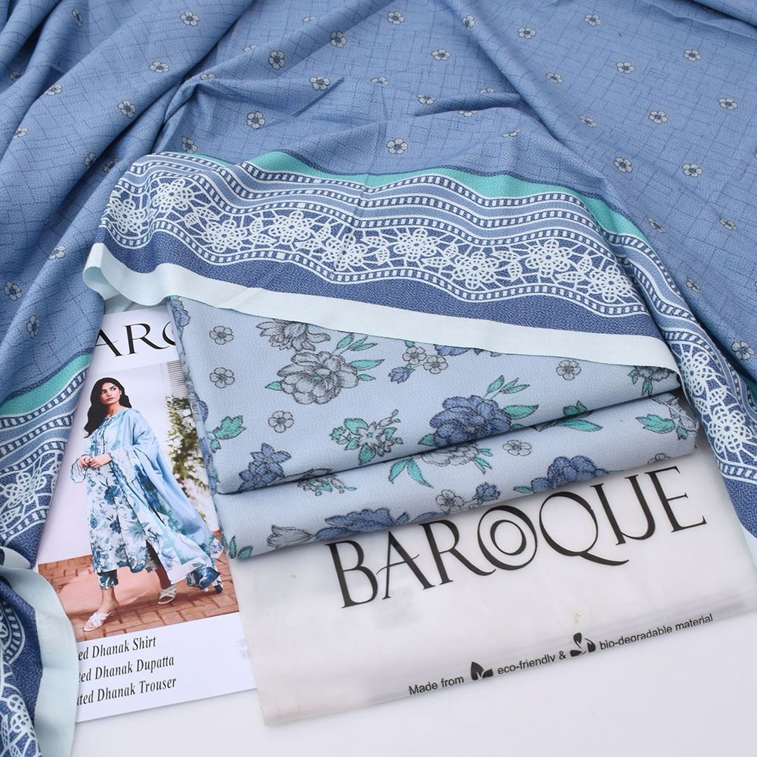 Dhanak digital printed unstirched 3 piece dress