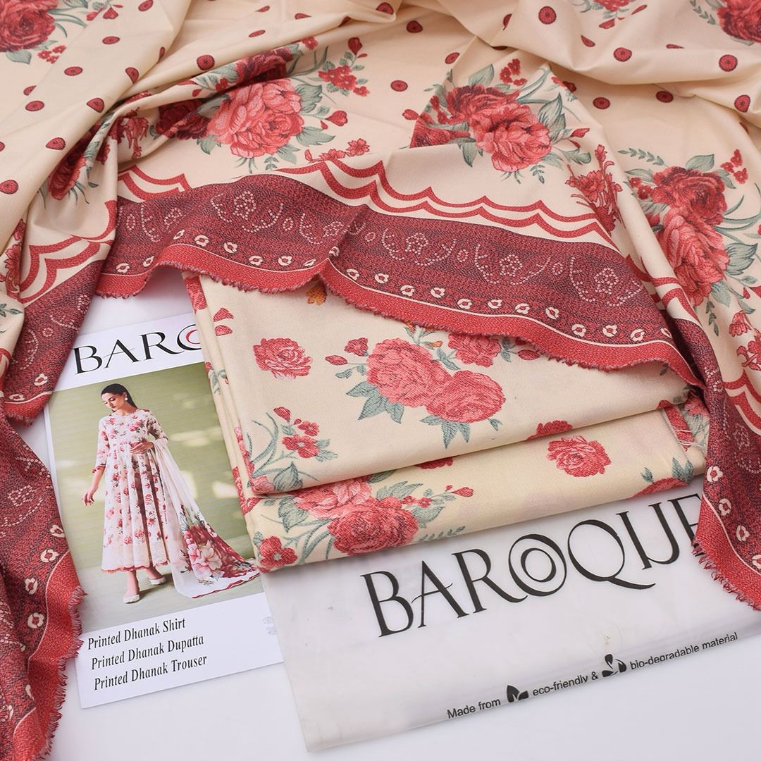 Dhanak digital printed unstitched 3 piece dress