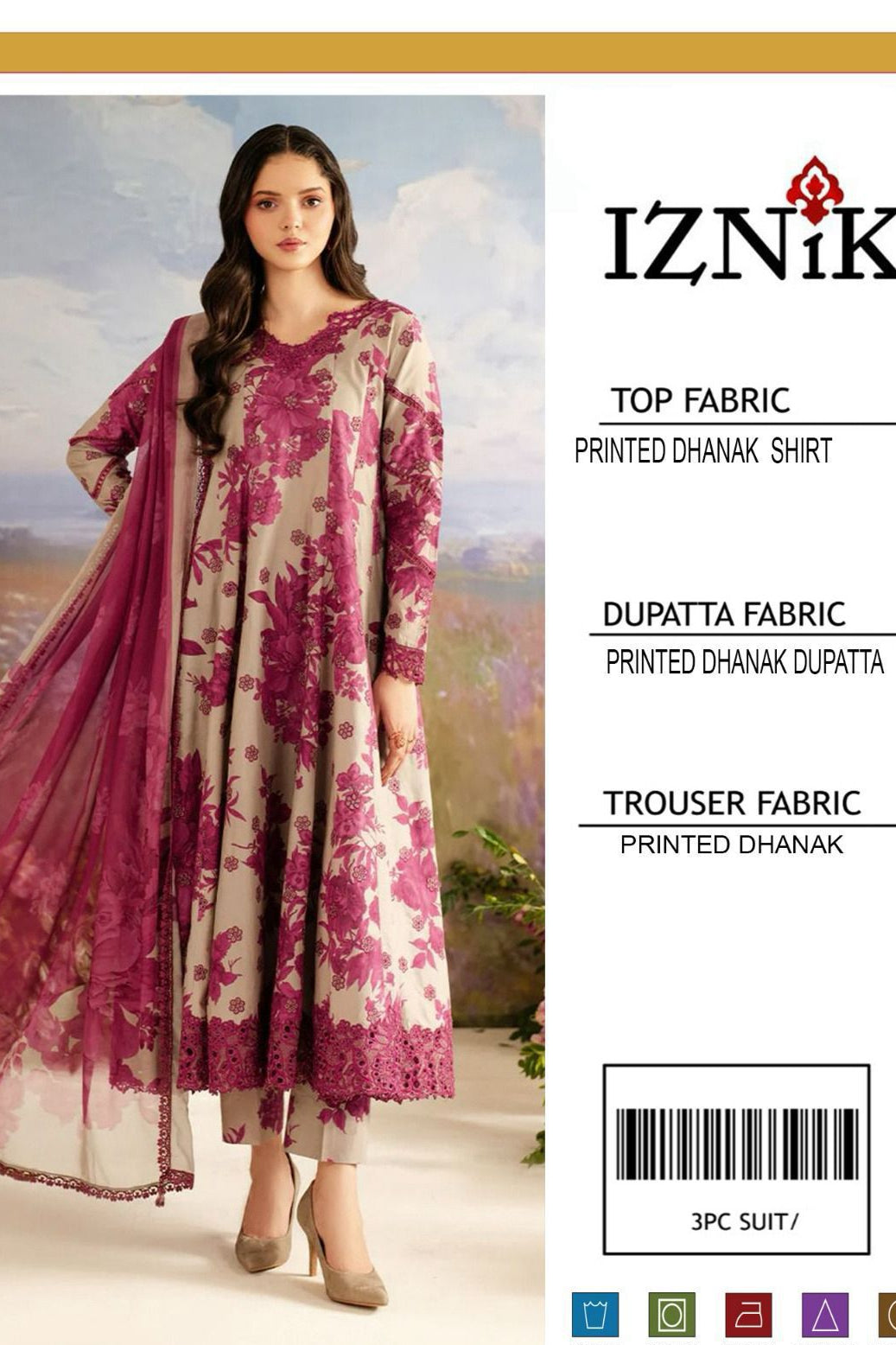 Dhanak digital printed unstitched 3 piece dress