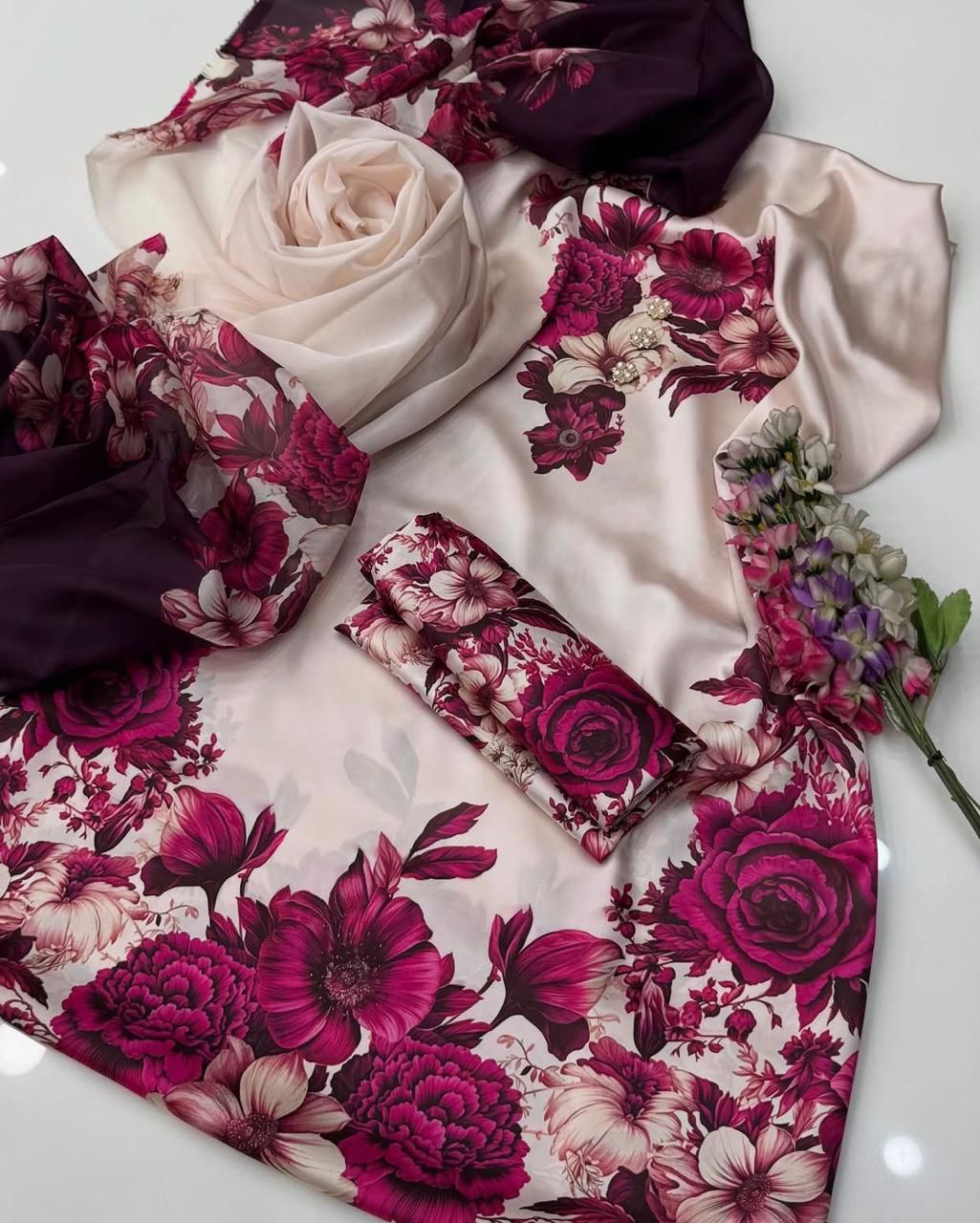 Silk printed unstitched 3 piece dress