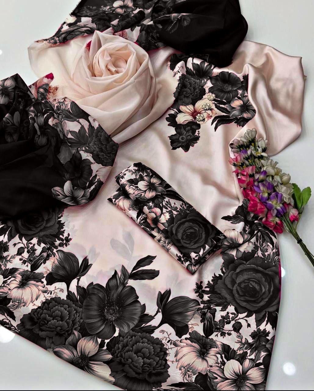 Silk printed unstitched 3 piece dress