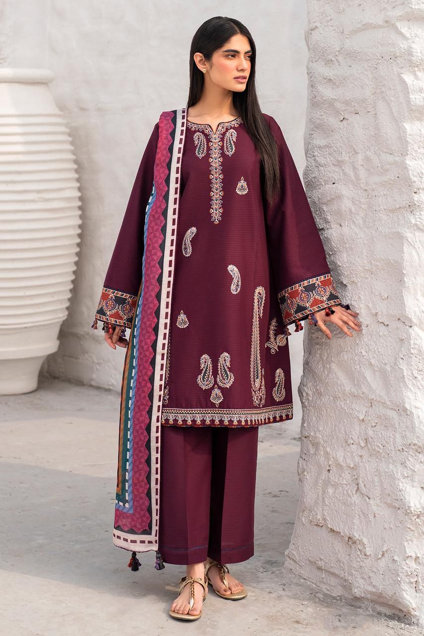Dhank embroidered unstitched 3 piece dress