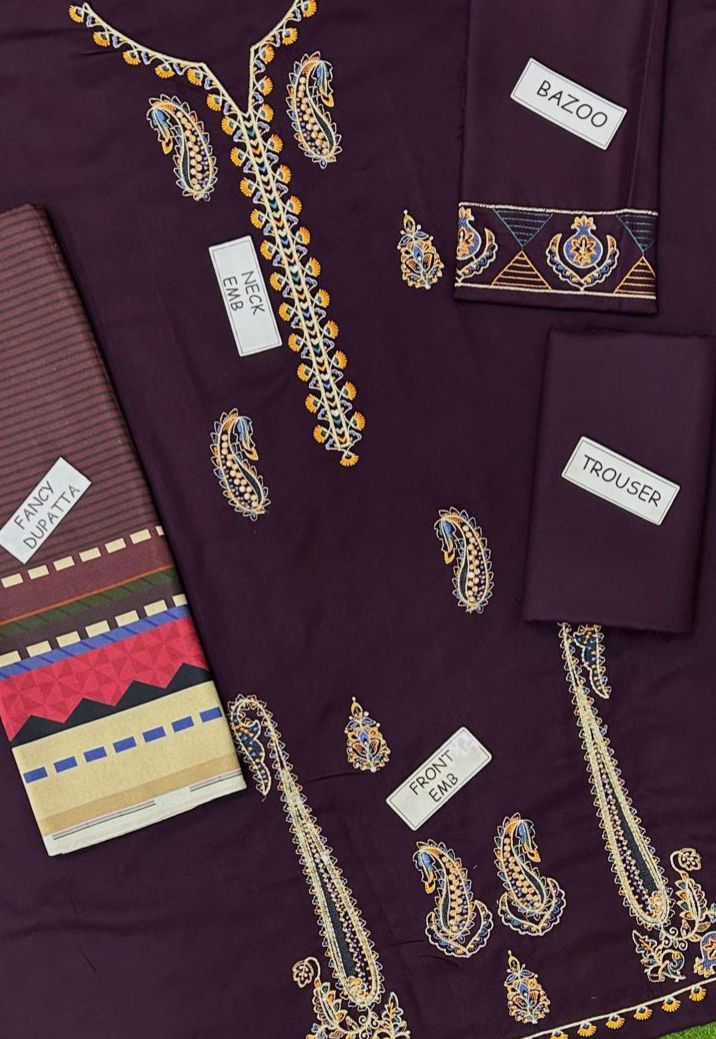 Dhank embroidered unstitched 3 piece dress