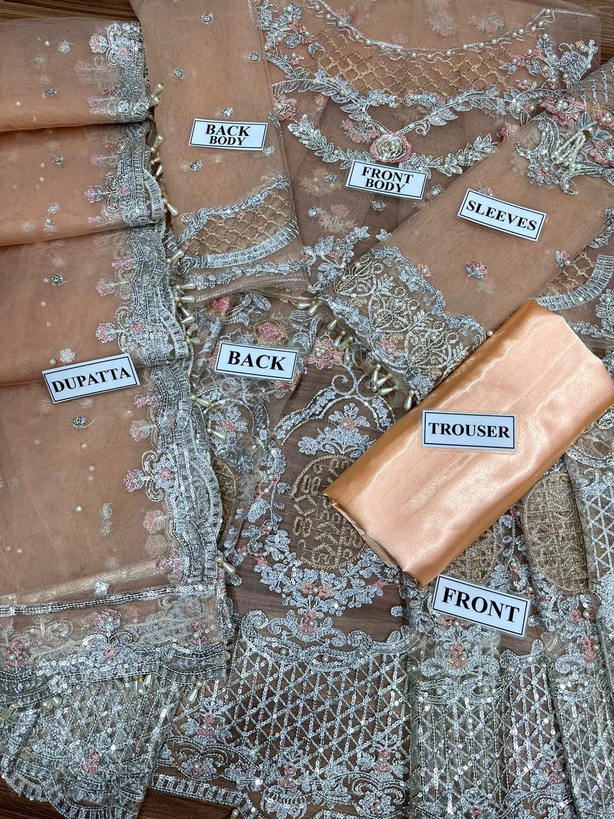 Net embroidered sequence hand embellished luxury unstitched maxi 3 piece dress