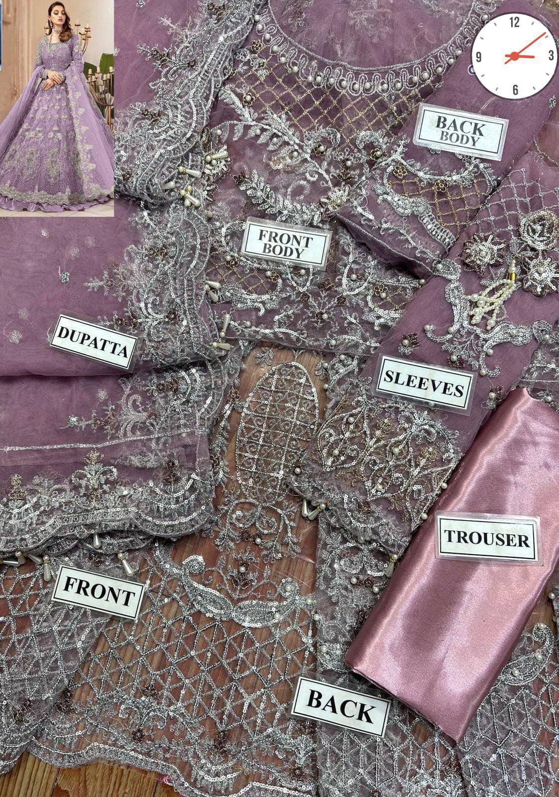 Net embroidered sequence hand embellished luxury unstitched maxi 3 piece dress