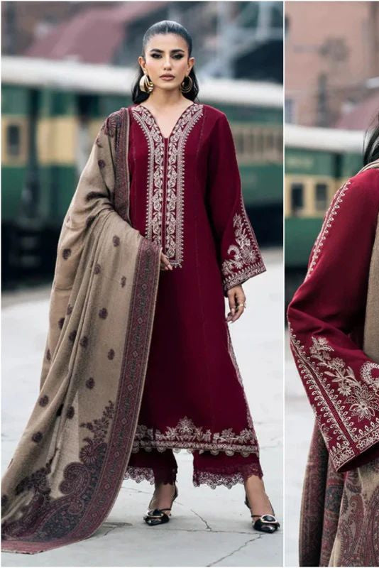 Dhanak embroidered unstitched 3 piece dress