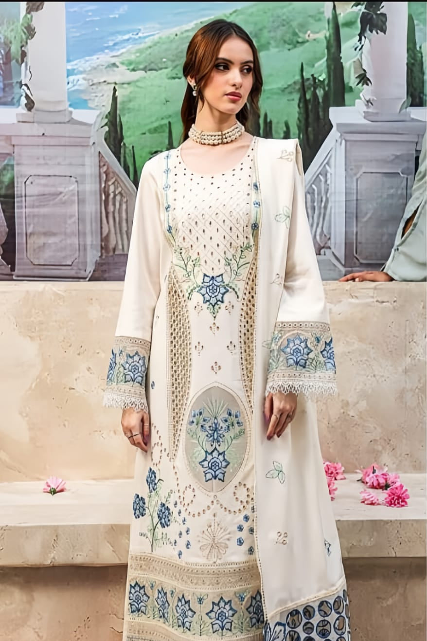 Dhanak embroidered unstitched 3 piece dress