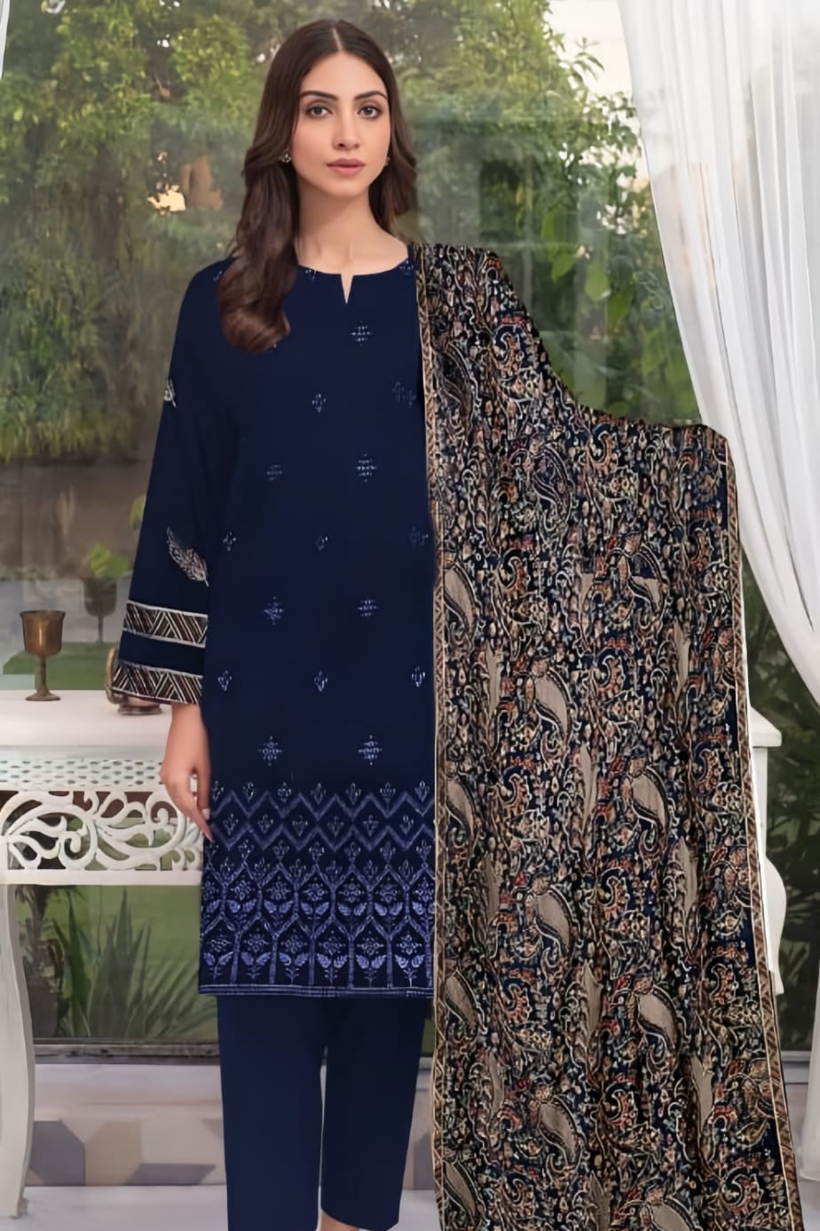 Dhanak embroidered unstitched 3 piece dress