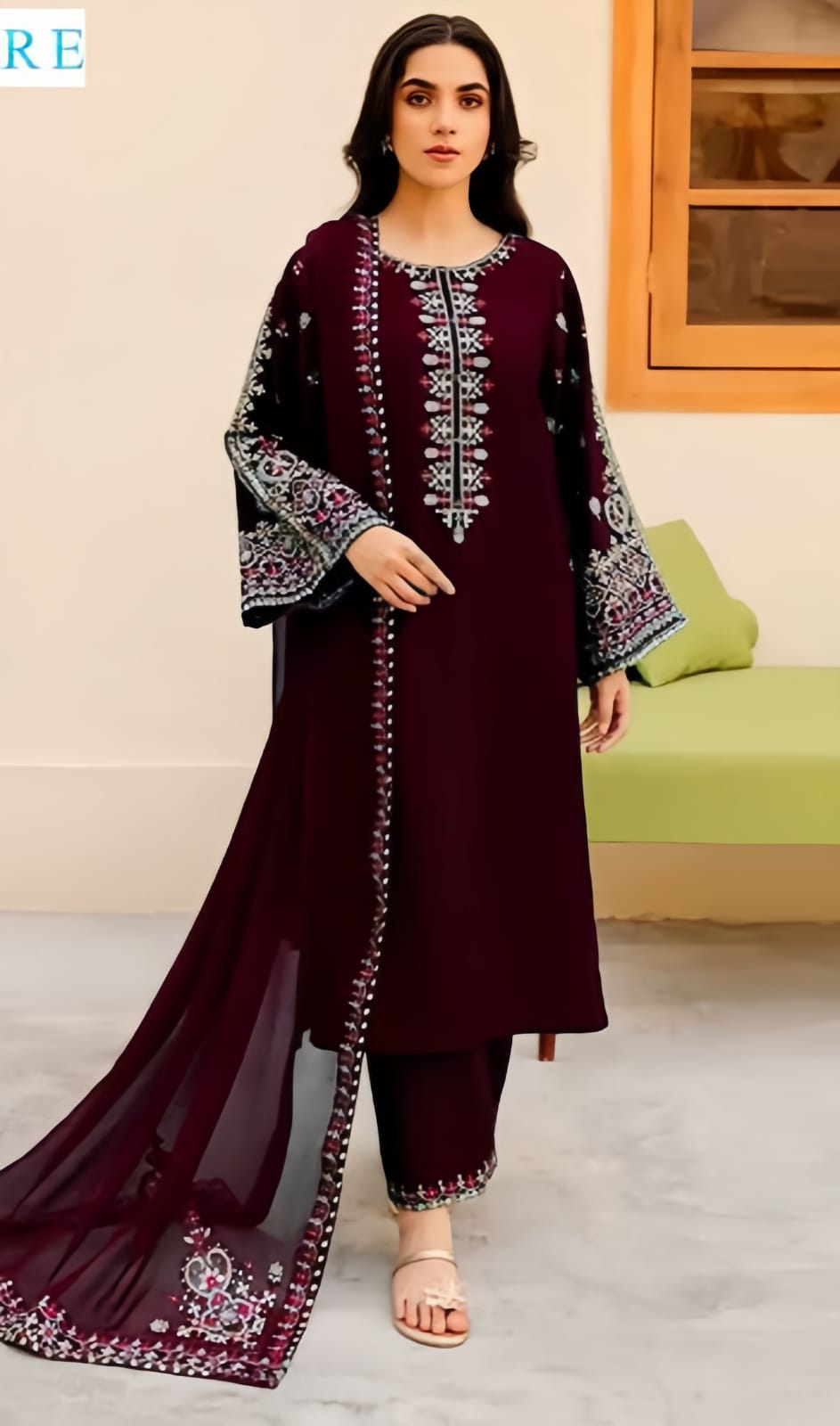 Dhanak embroidered unstitched 3 piece dress