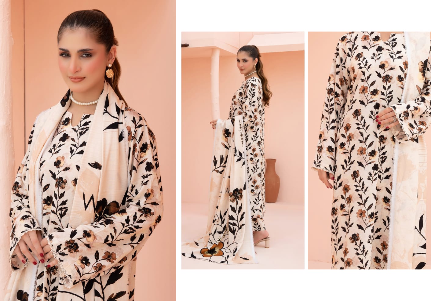 Linen digital printed unstitched 3 piece dress