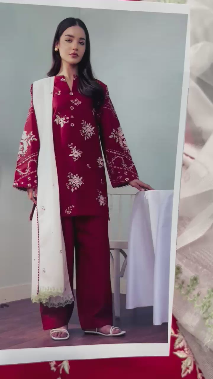 Lawn embroidered unstitched 3 piece dress