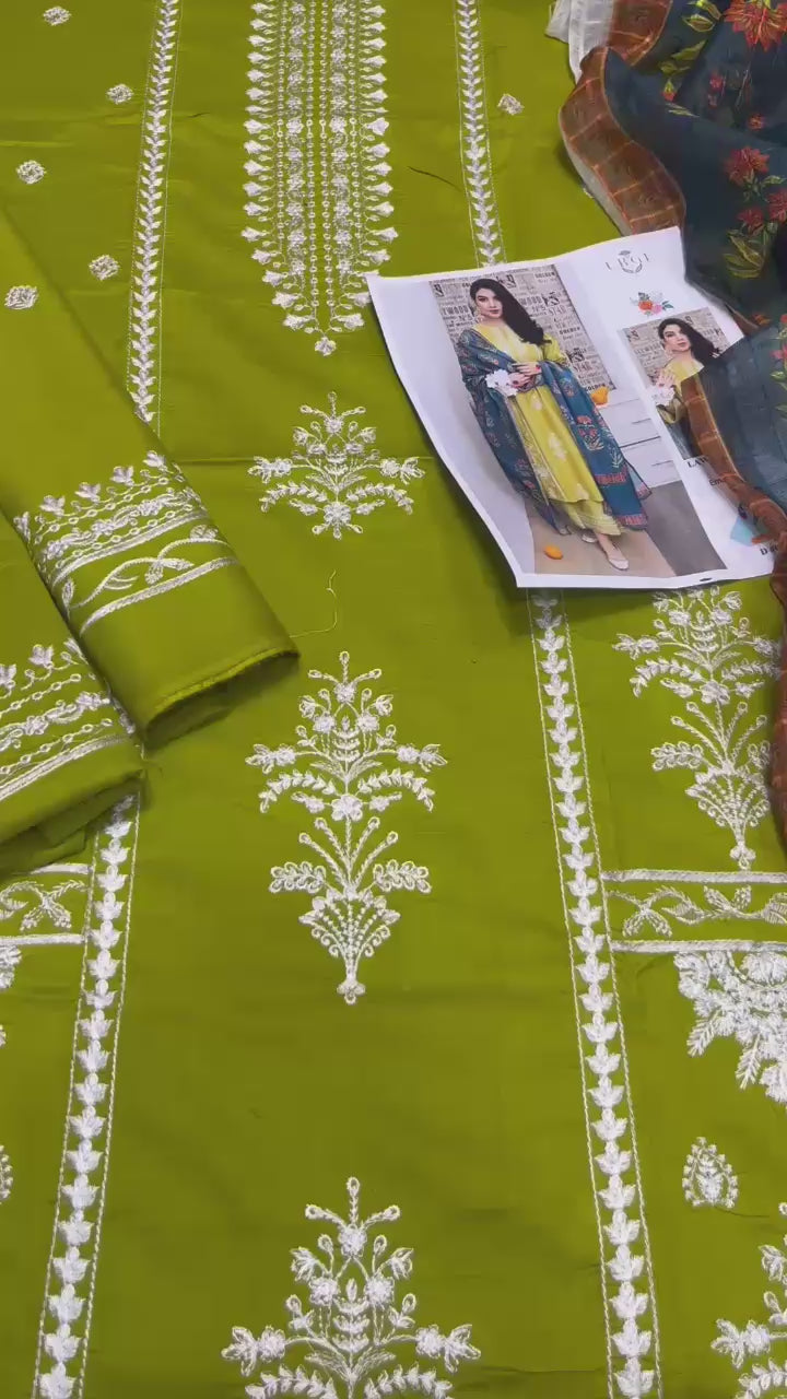 Lawn embroidered unstitched 3 piece dress