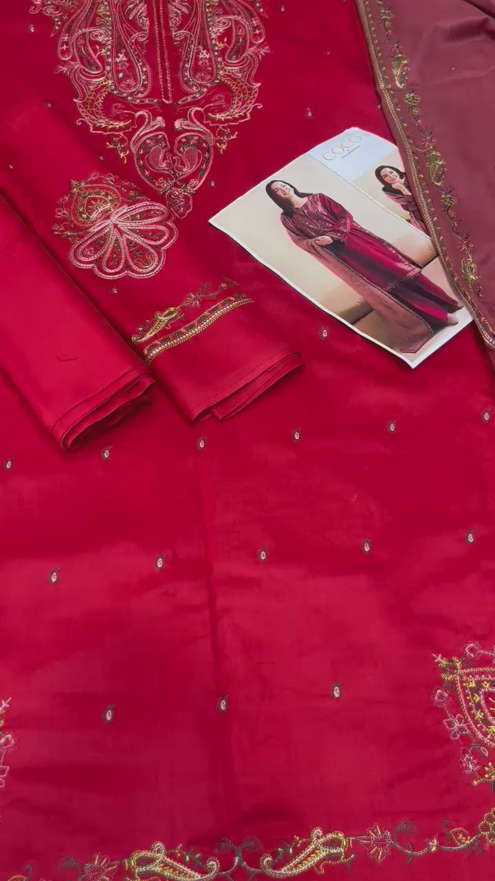 Dhanak embroidered unstitched 3 piece dress