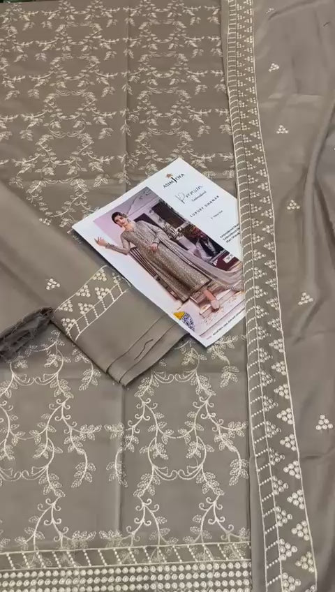 Dhanak embroidered unstitched  3 piece dress