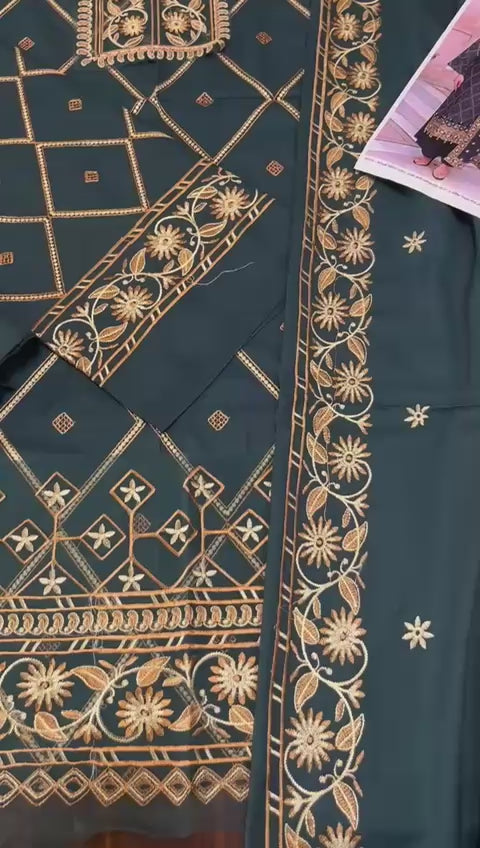 Dhanak embroidered unstitched 3 piece dress