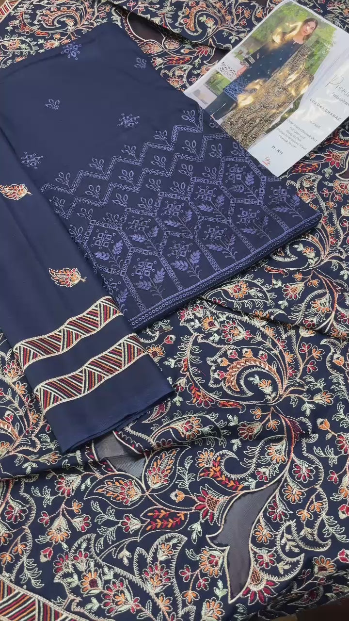 Dhanak embroidered unstitched 3 piece dress