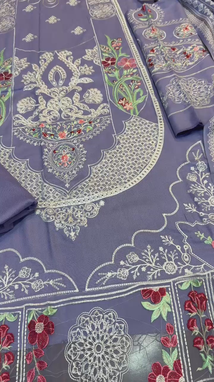 Dhanak embroidered unstitched 3 piece dress