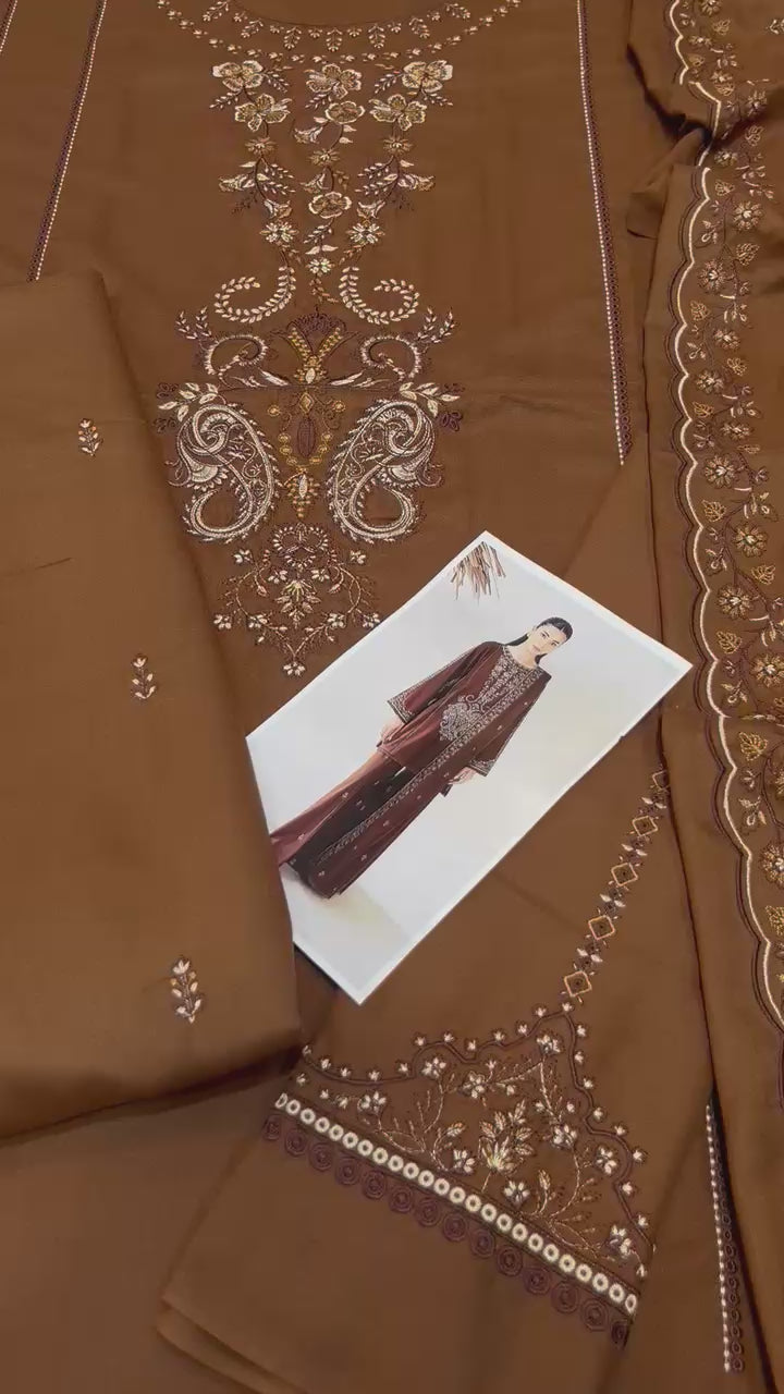 Dhanak embroidered unstitched 3 piece dress