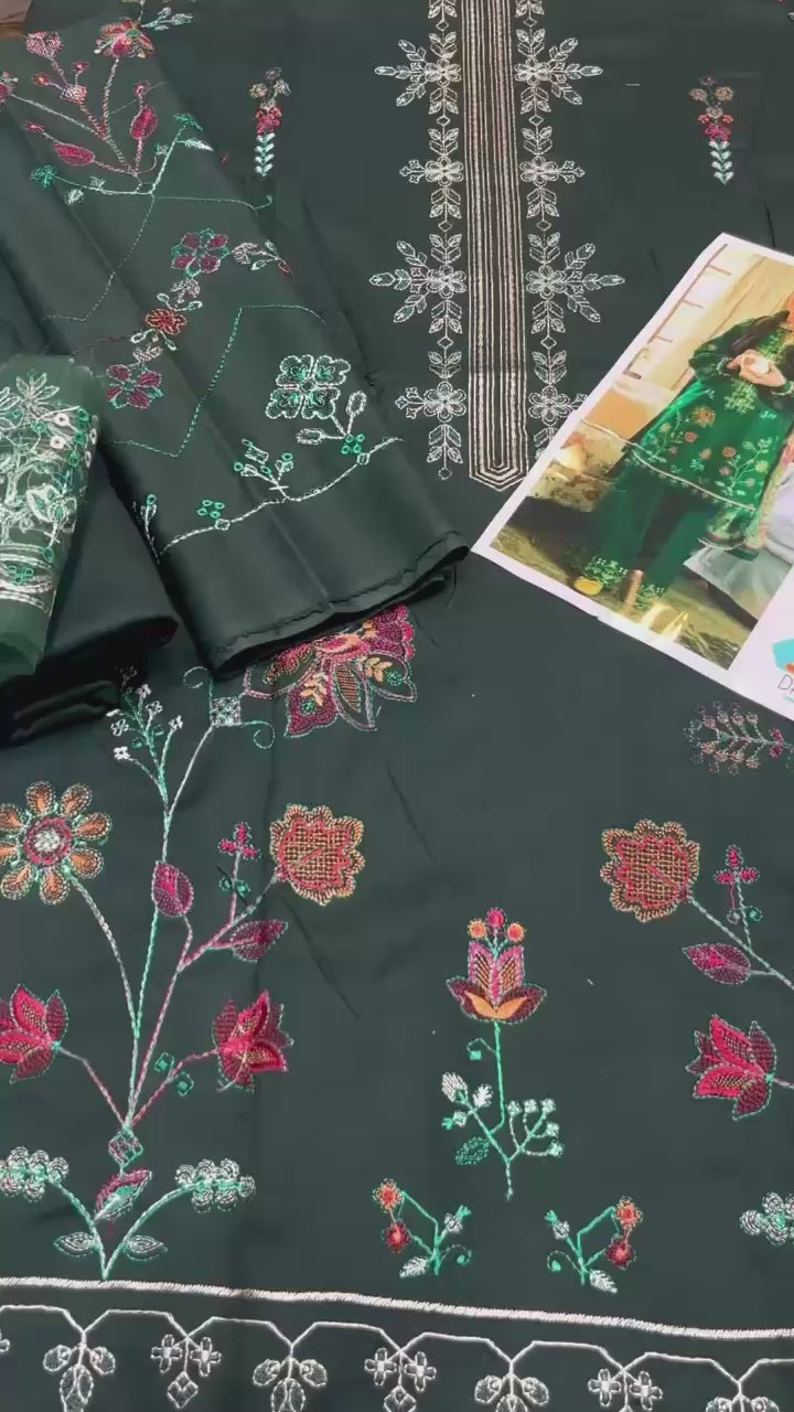 Dhanak embroidered unstitched 3 piece dress