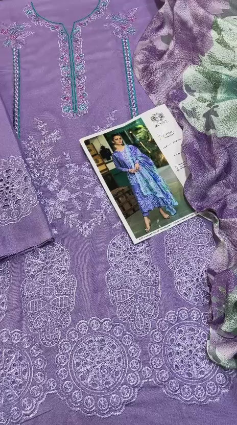 Dhanak embroidered unstitched 3 piece dress