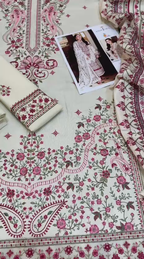 Dhanak embroidered unstitched 3 piece dress