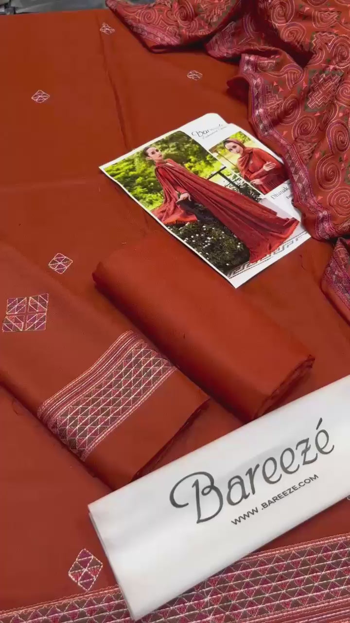 Dhanak embroidered unstitched 3 piece dress