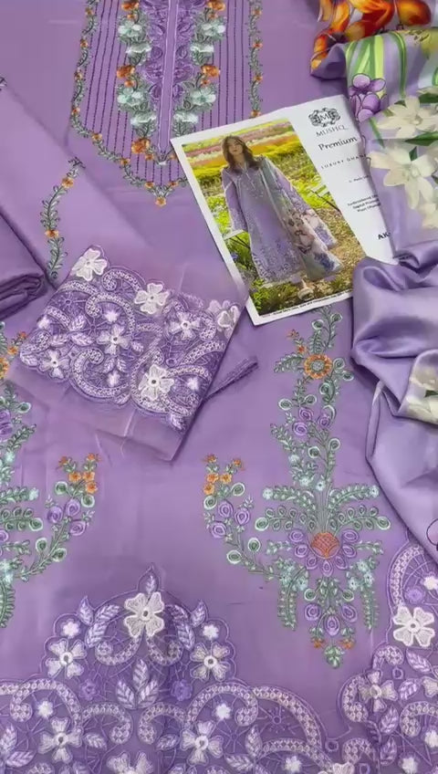 Dhanak embroidered unstitched 3 piece dress