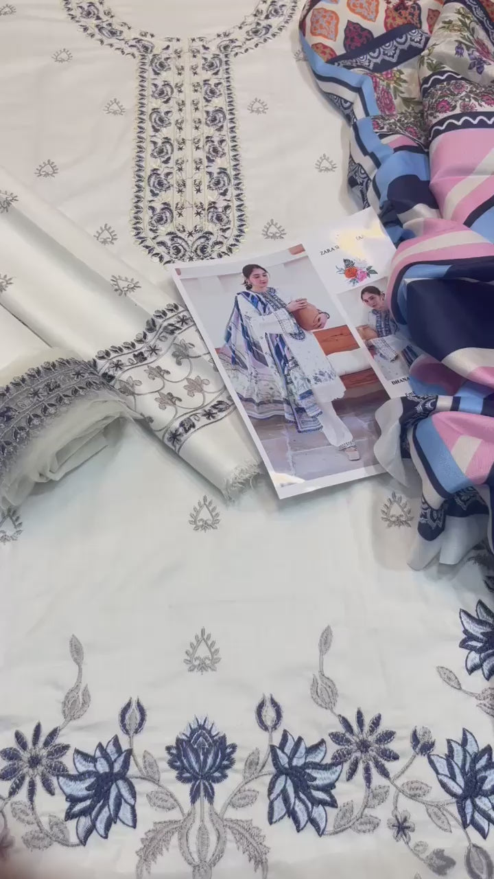 Dhanak embroidered unstitched 3 piece dress