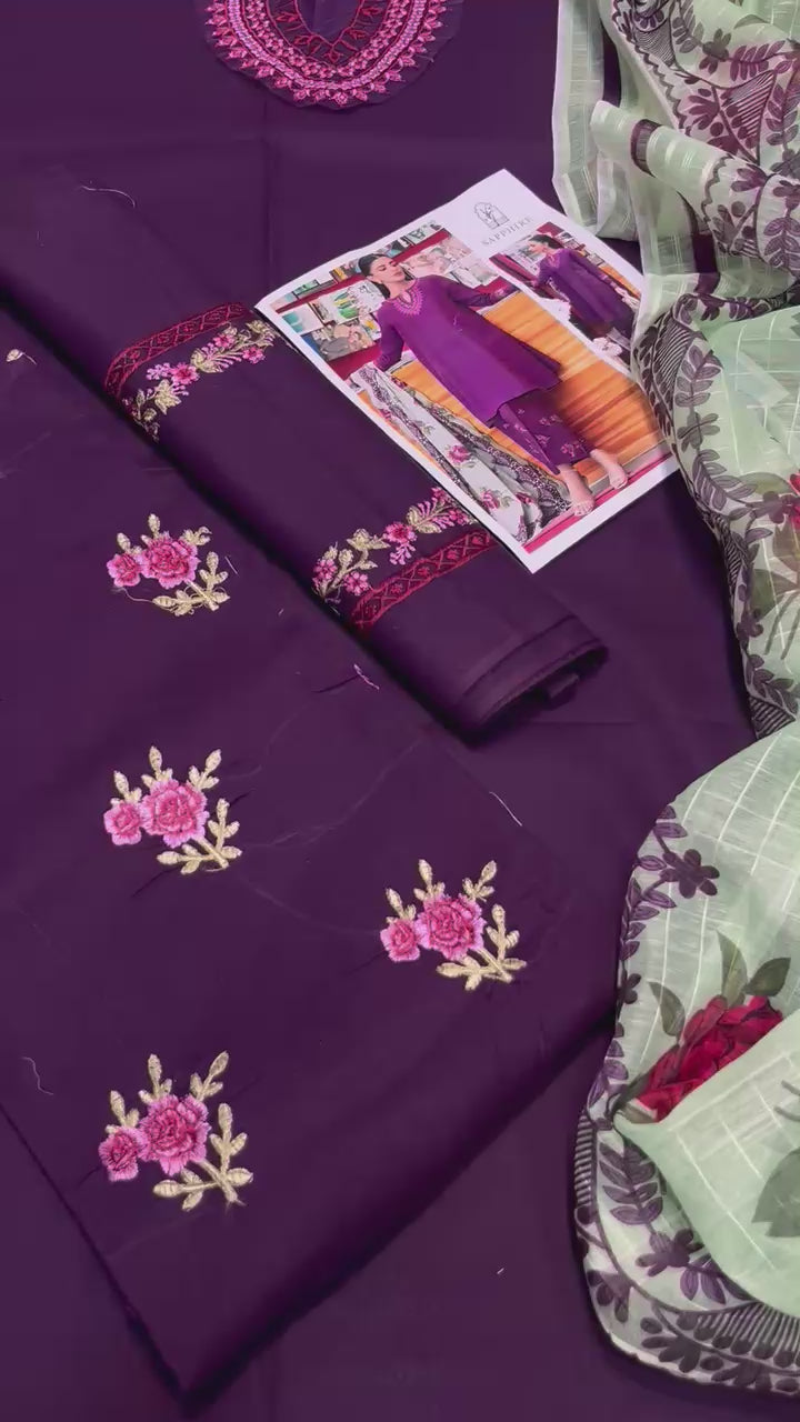 Lawn embroidered unstitched 3 piece dress