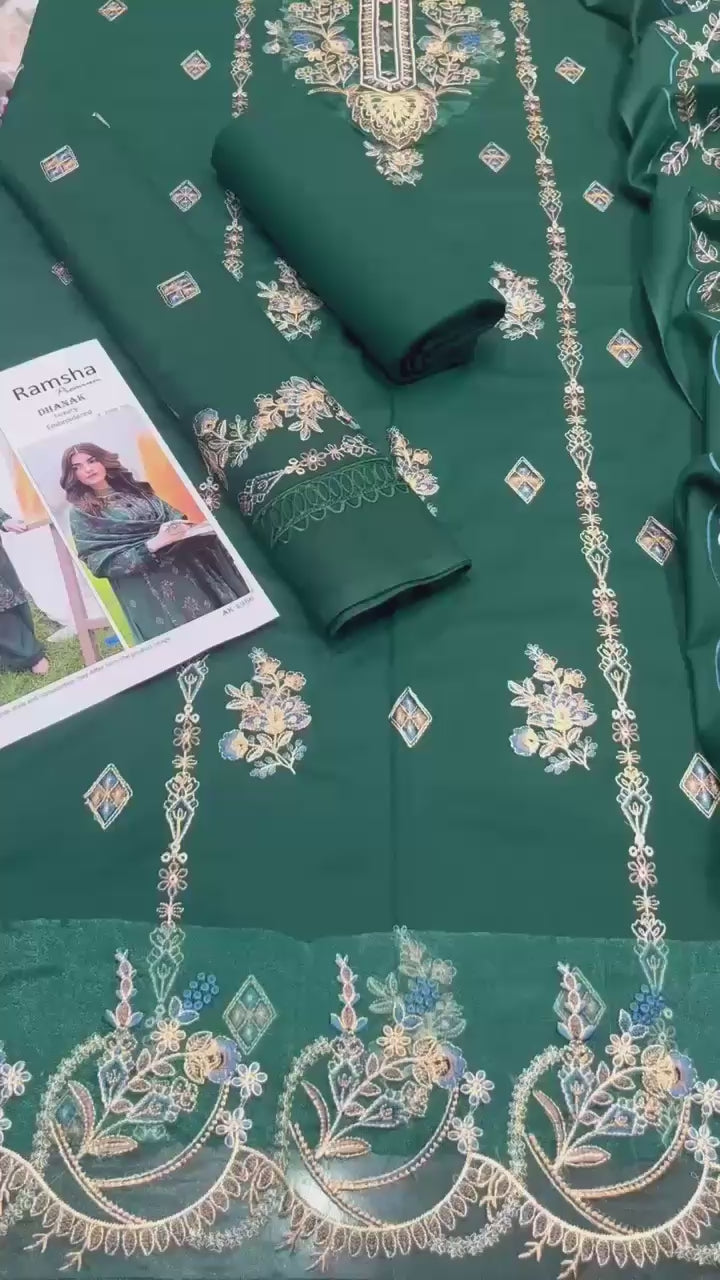 Dhanak embroidered unstitched 3 piece dress