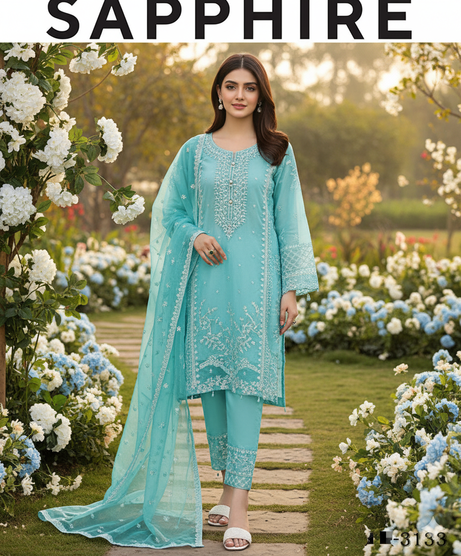 Dhanak embroidered unstitched 3 piece dress
