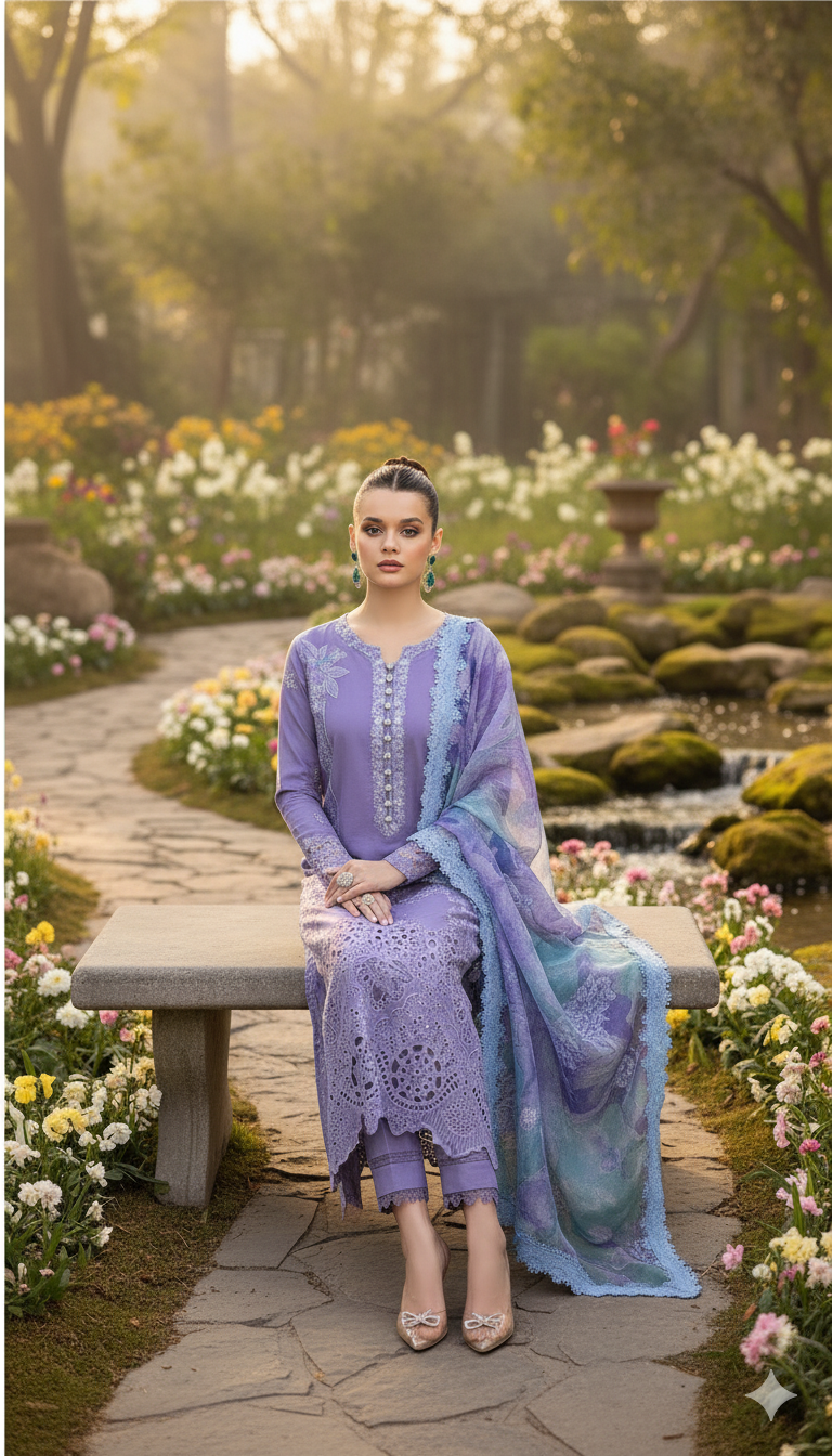 Dhanak embroidered unstitched 3 piece dress