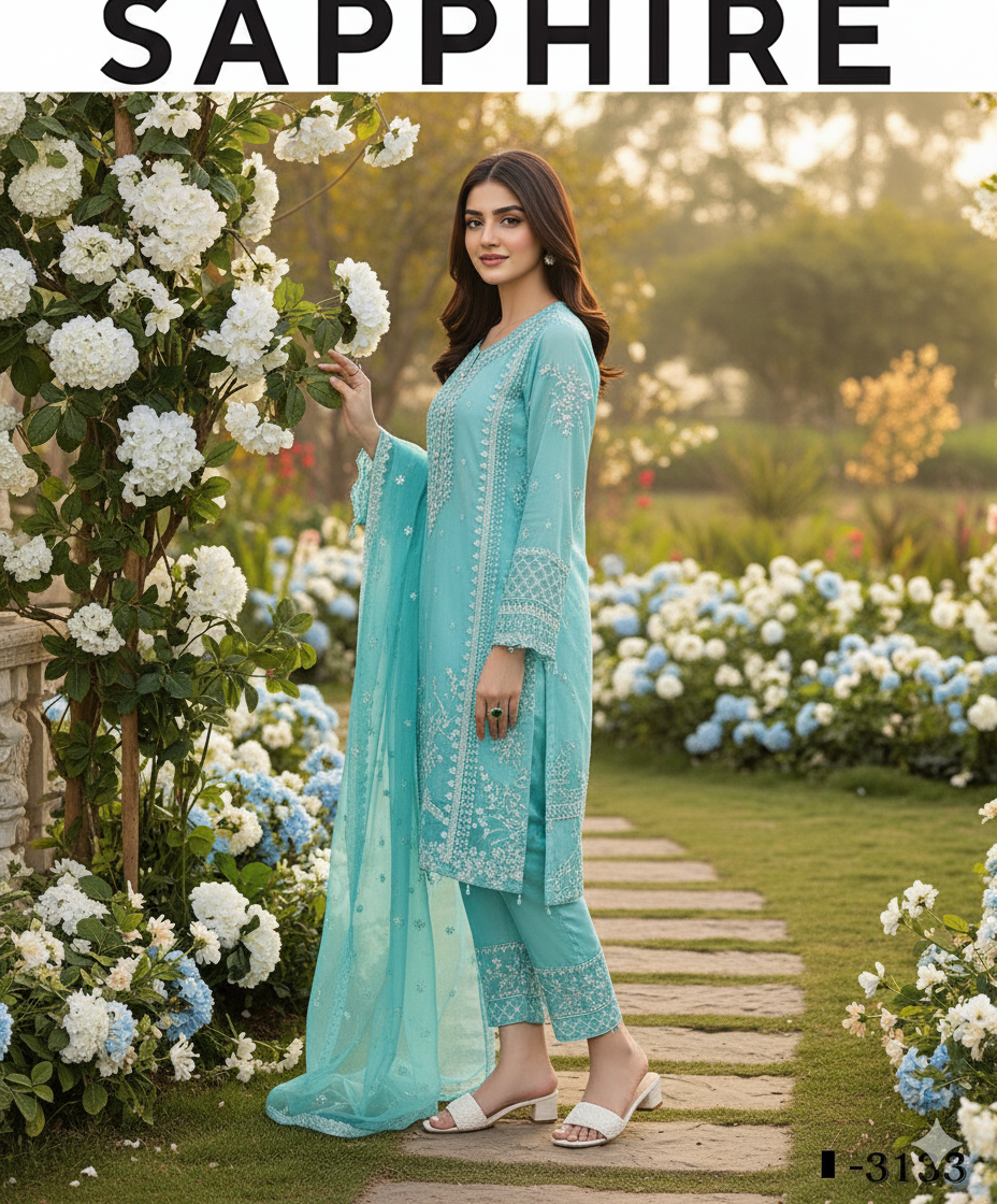 Dhanak embroidered unstitched 3 piece dress
